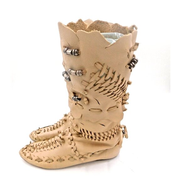 COOLEST Vintage Huarache Boots, Beige, Sz 7 1/2, Slouchy Free People Resemblence - Picture 3 of 7